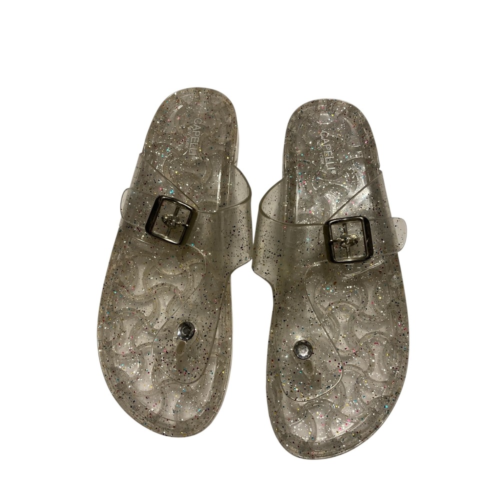 Capelli New York Clear Glitter Jelly Thong Sandals Buckle Strap Womens 8.5